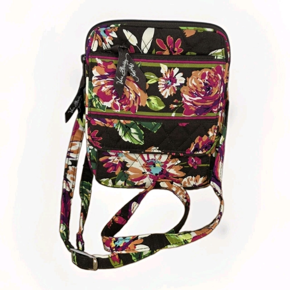 Vera Bradley English Rose Mini Hipster Crossbody Quilted Bag Brown Pink Floral